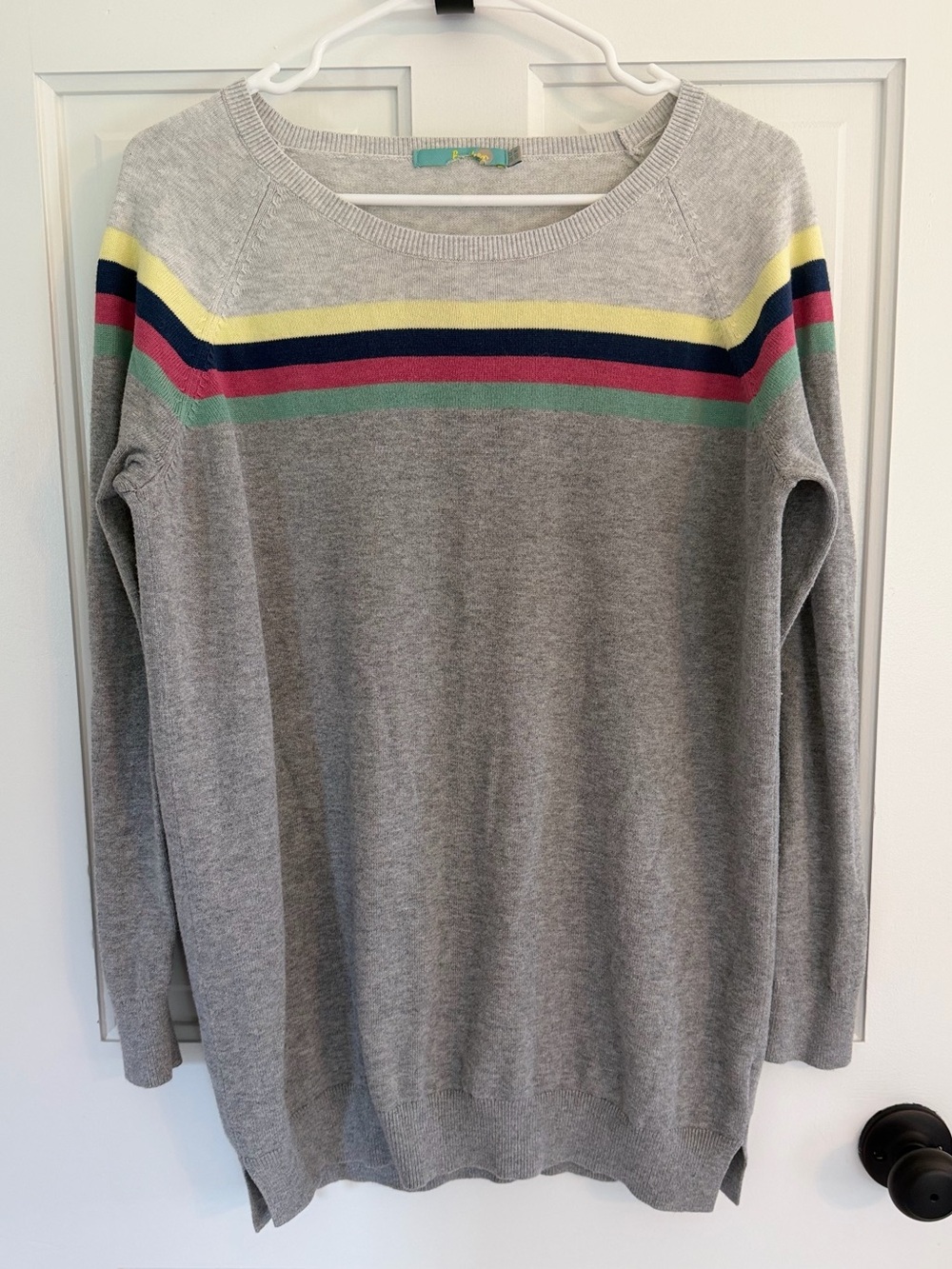 Boden Gray Rainbow Stripe Crewneck Cotton Blend Knit Sweater‎ US